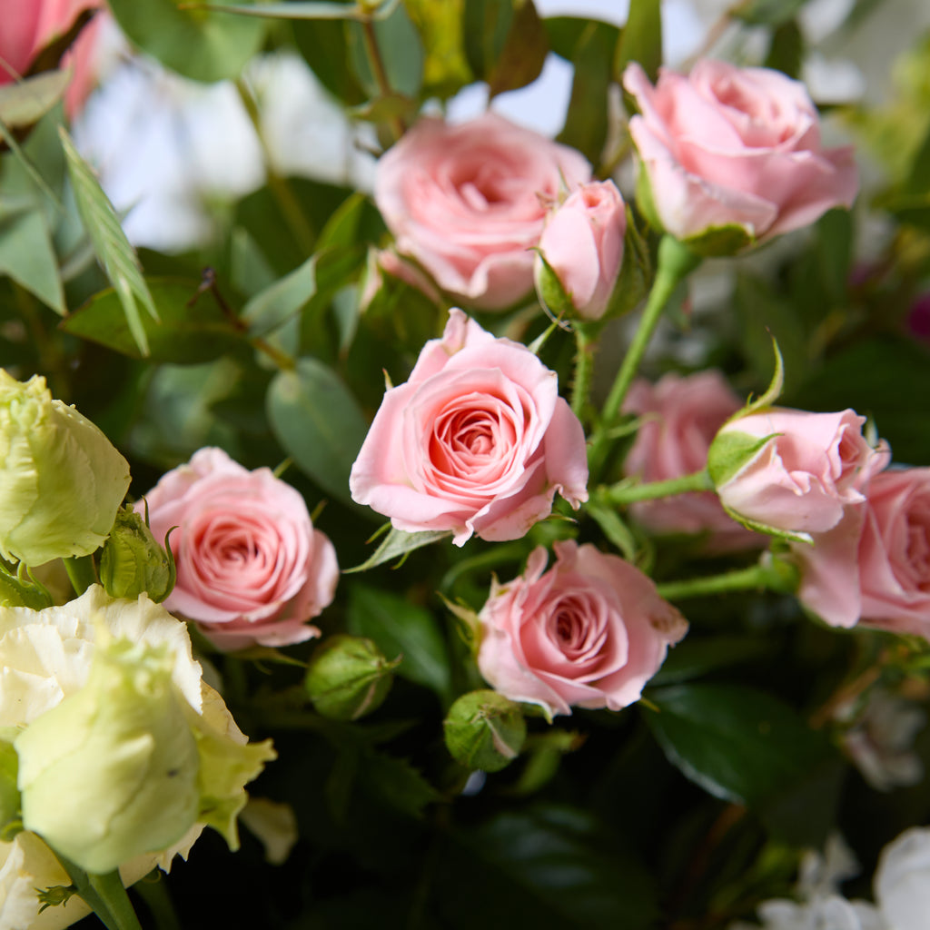 Just Between Friends (Lisianthus / Clematis / Stocks / Roses / Spray Rose / Waxflower / Anthurium / Chasmanthium / Eucalyptus / Bupleurem)