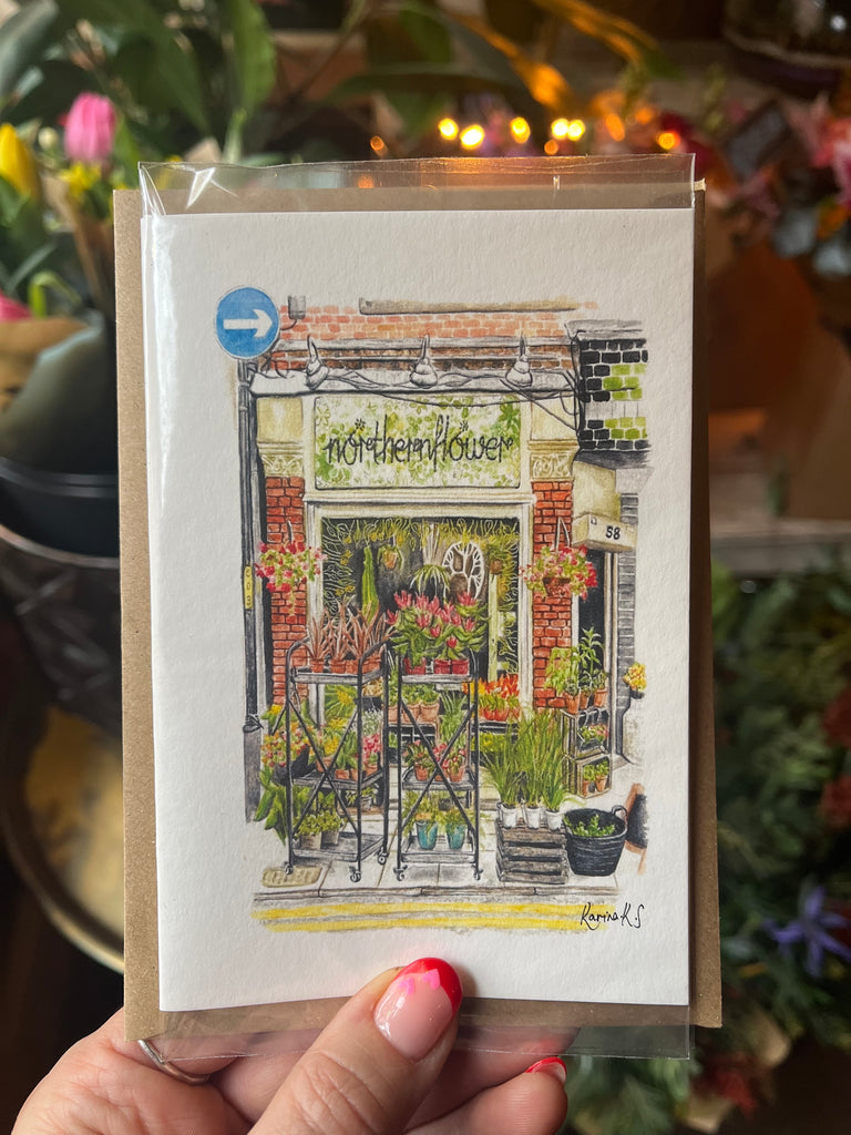 Luxury, hand made, Northern Flower greetings card