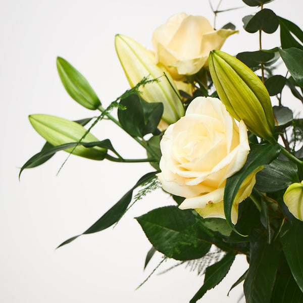 Northern Flower House — White (White lilies / White roses / Eucalyptus / Asparagus Fern)