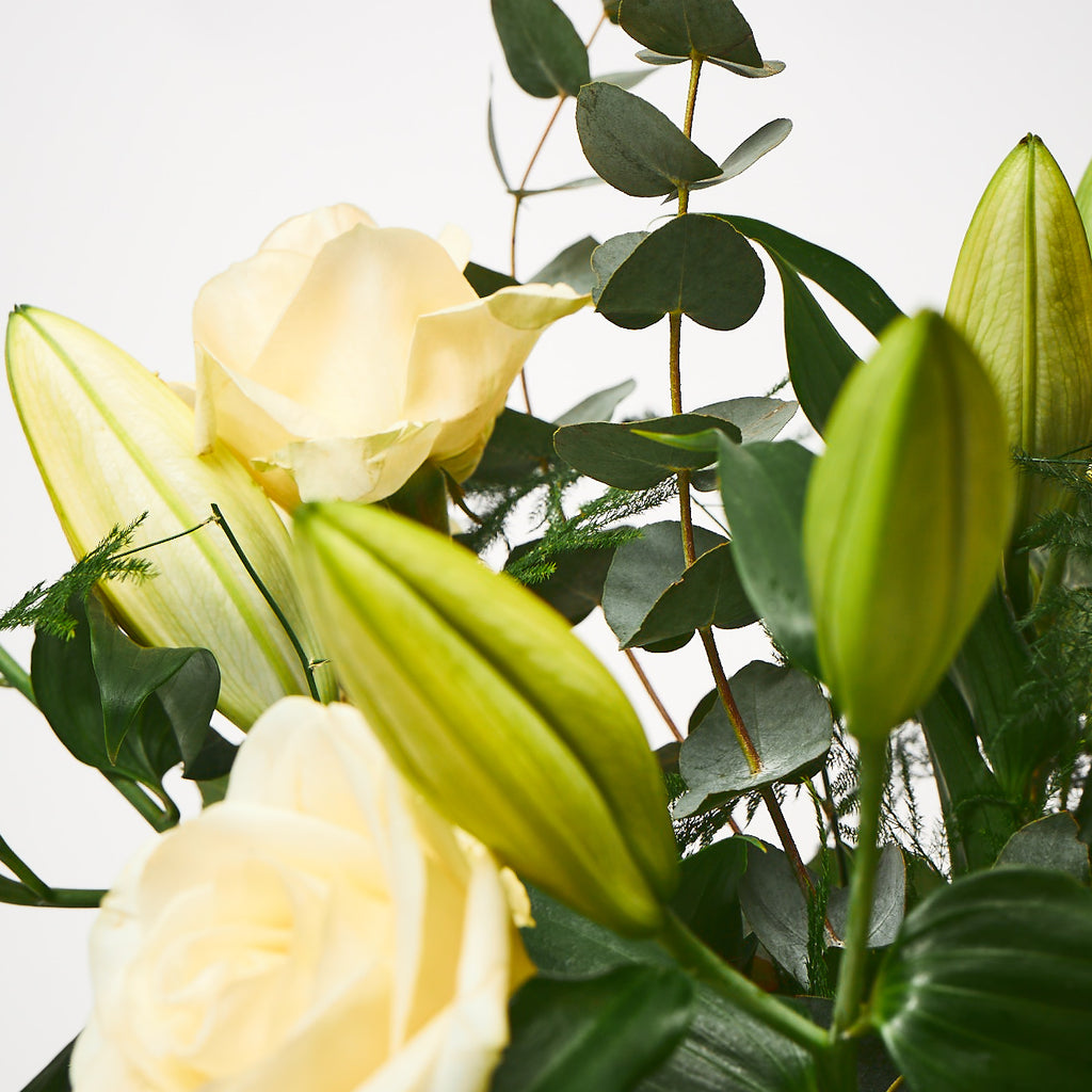 Northern Flower House — White (White lilies / White roses / Eucalyptus / Asparagus Fern)