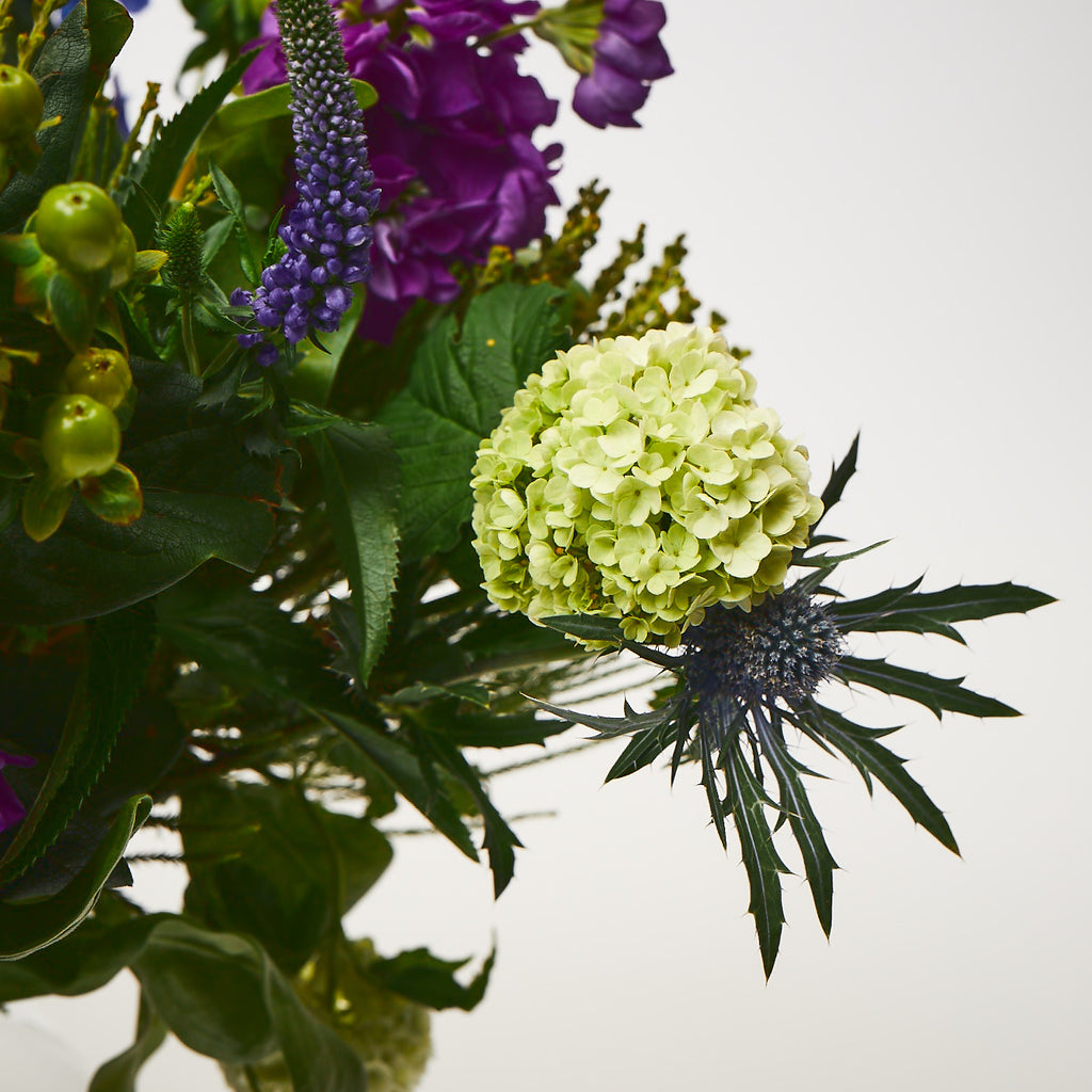 Crazy Sue (Delphinium / Anthurium / Stocks / Sunflowers / Roses / Veronica / Thistle / Viburnum)